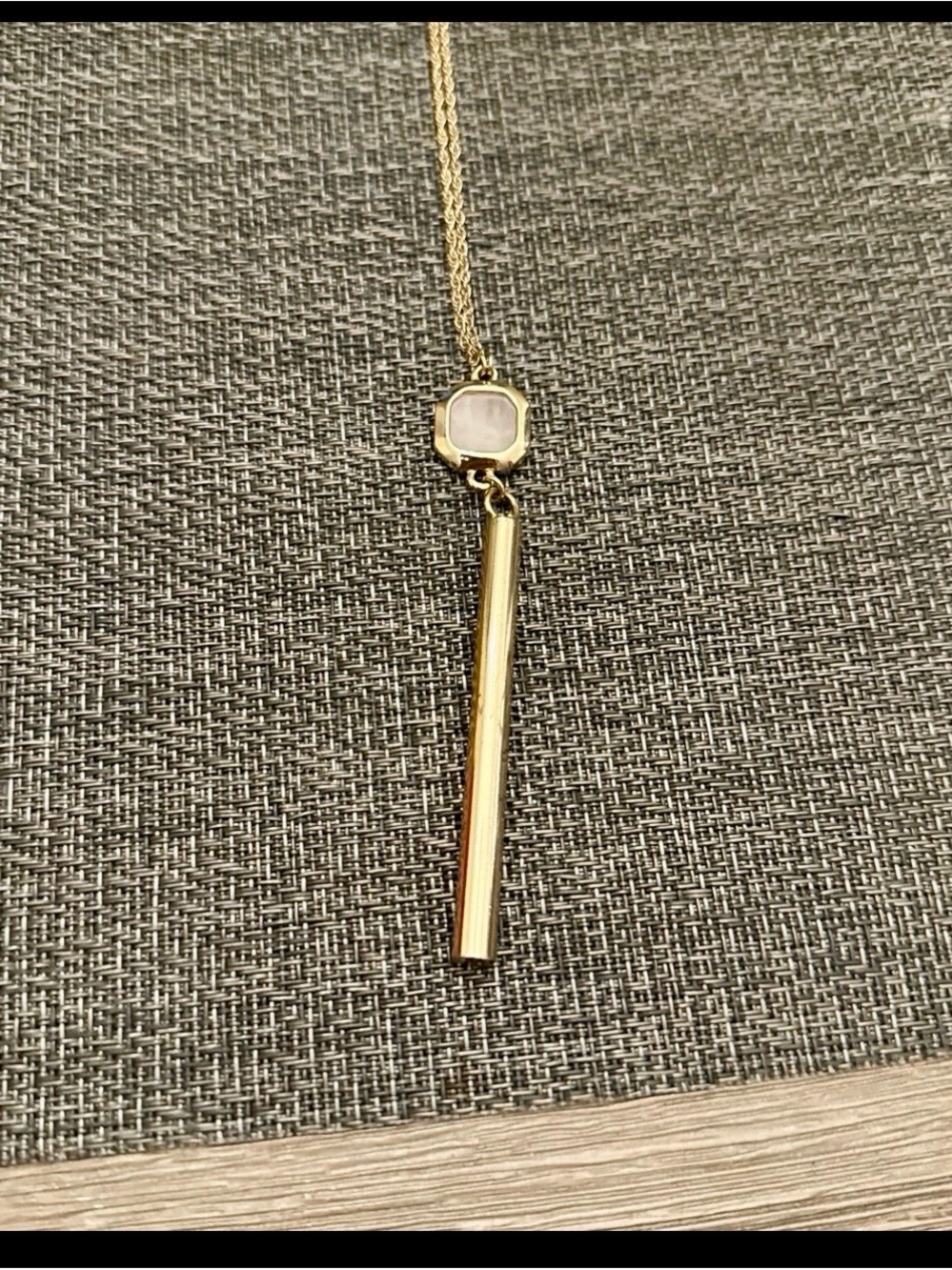 Gold Bar Pendant Necklace with Pink Stone Accent - Women Jewelry